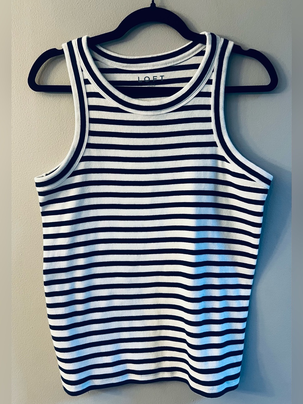 New! LOFT Black and White Striped Ribbed Tank